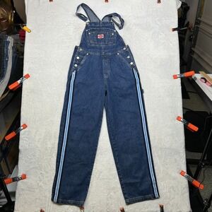 Vintage Revolt Overalls Women's Small Blue Denim Side Stripe Carpenter - 30X30